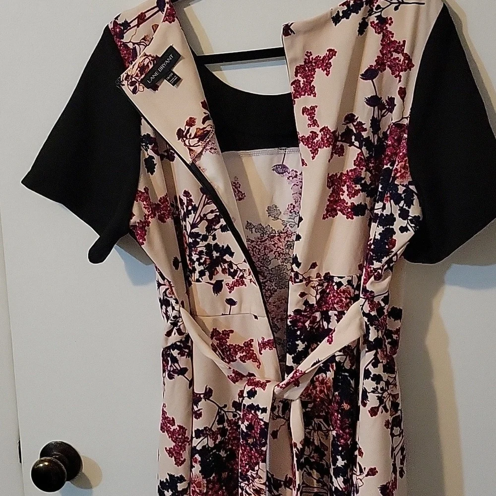 Lane Bryant Floral Black and Pink Fit and Flare Midi Dress - Picture 5 of 9